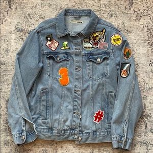Topshop Oversized Denim Jacket with Patches